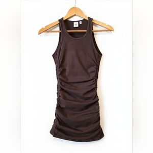 Tna Aritzia Ruched Tank Dress | Chocolate Brown Bodycon Mini Dress | Size 2XS